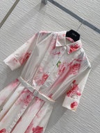 D - Elegant Printed Shirt Dress