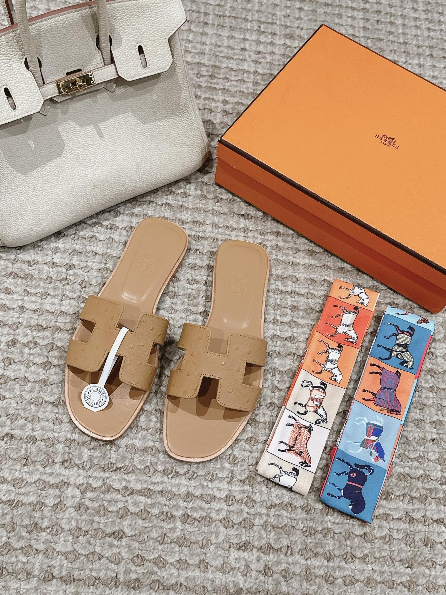 Oran Style Ostrich Texture Slides | Luxury Flat Sandals