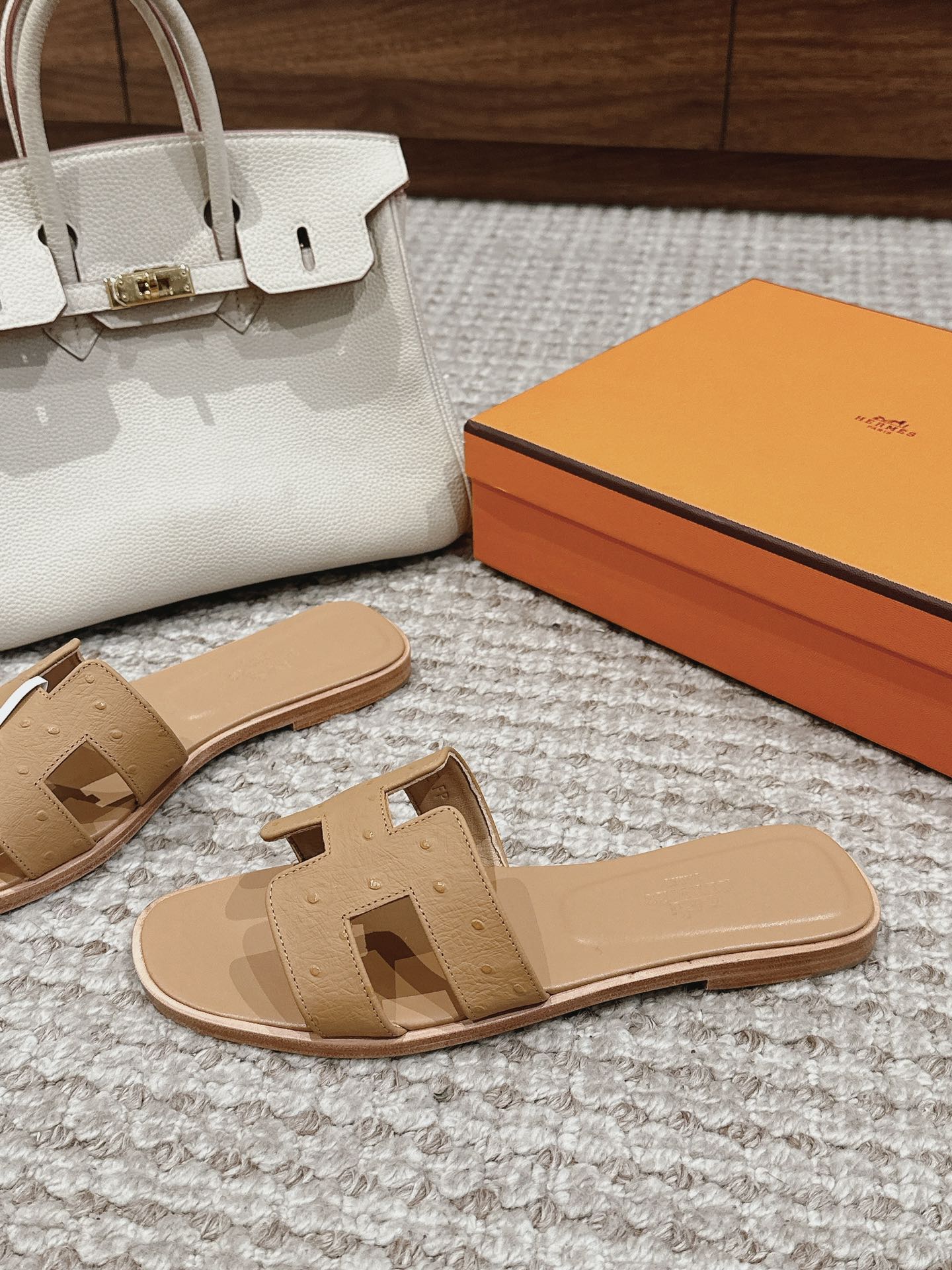 Oran Style Ostrich Texture Slides | Luxury Flat Sandals