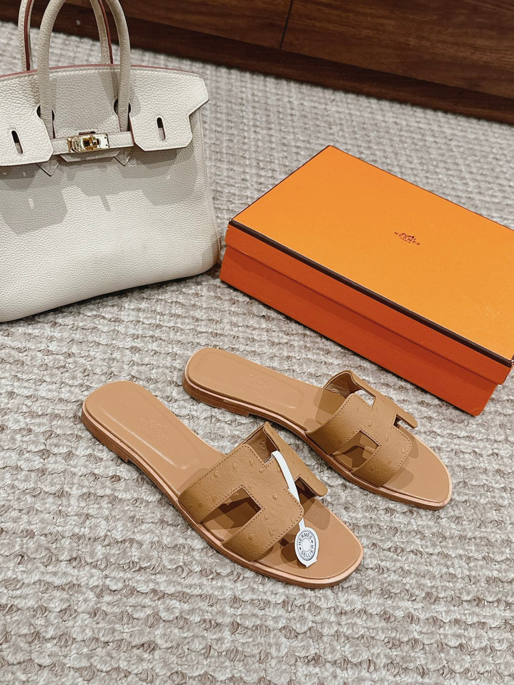 Oran Style Ostrich Texture Slides | Luxury Flat Sandals