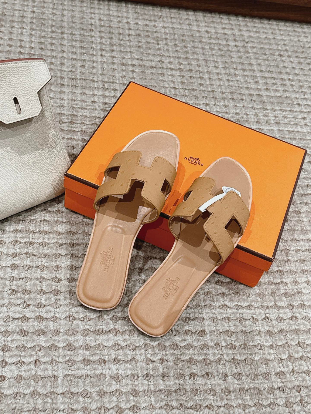 Oran Style Ostrich Texture Slides | Luxury Flat Sandals