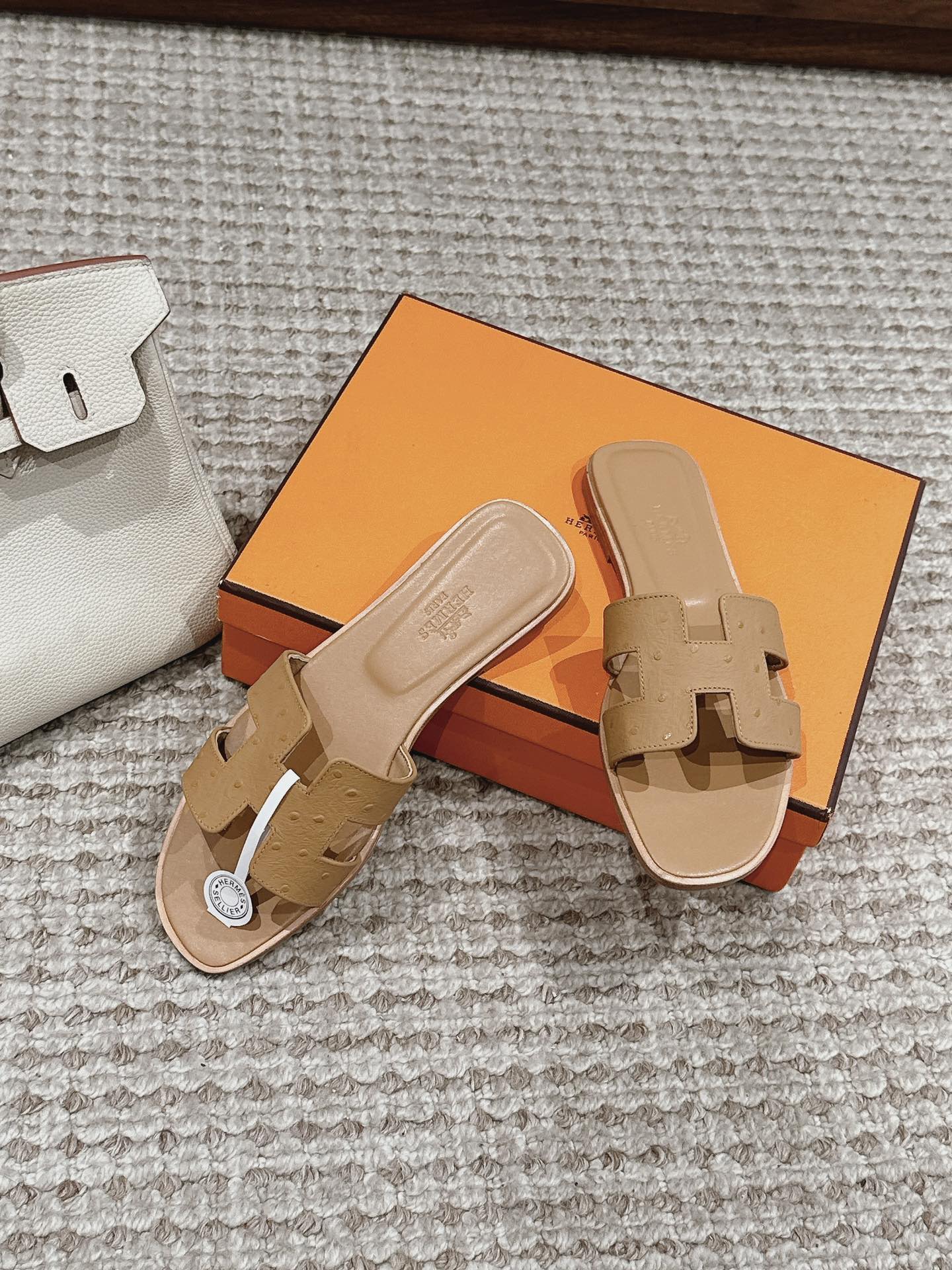 Oran Style Ostrich Texture Slides | Luxury Flat Sandals