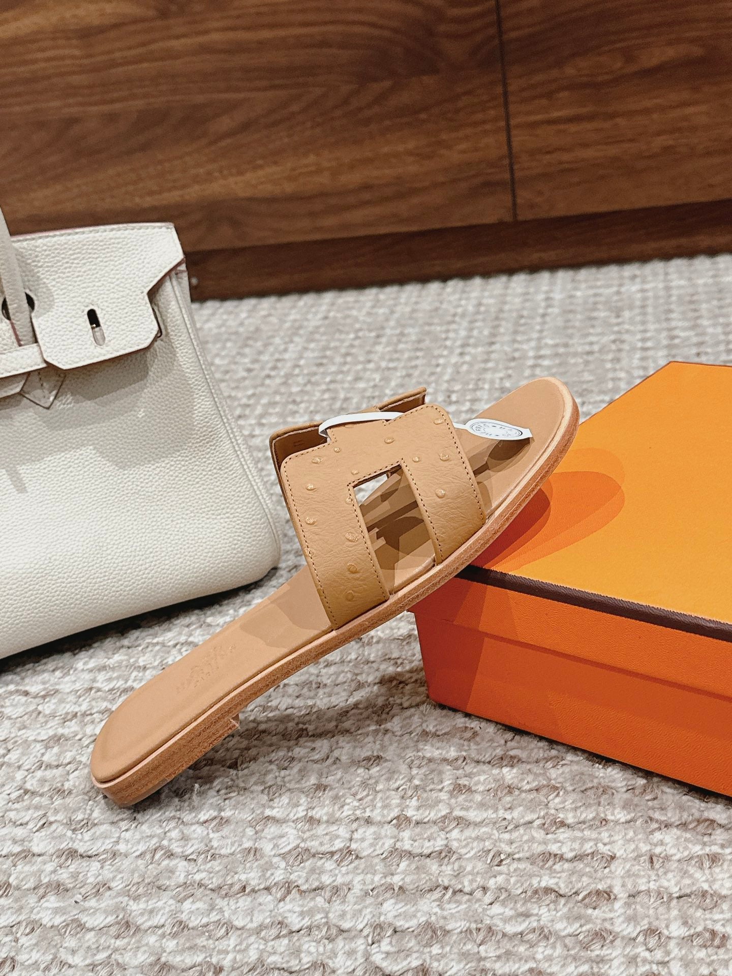 Oran Style Ostrich Texture Slides | Luxury Flat Sandals