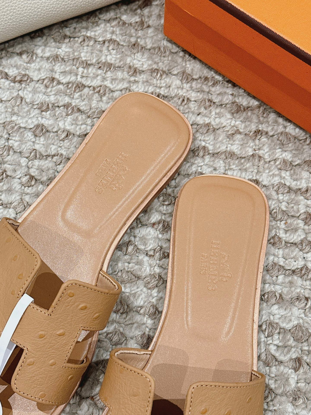 Oran Style Ostrich Texture Slides | Luxury Flat Sandals
