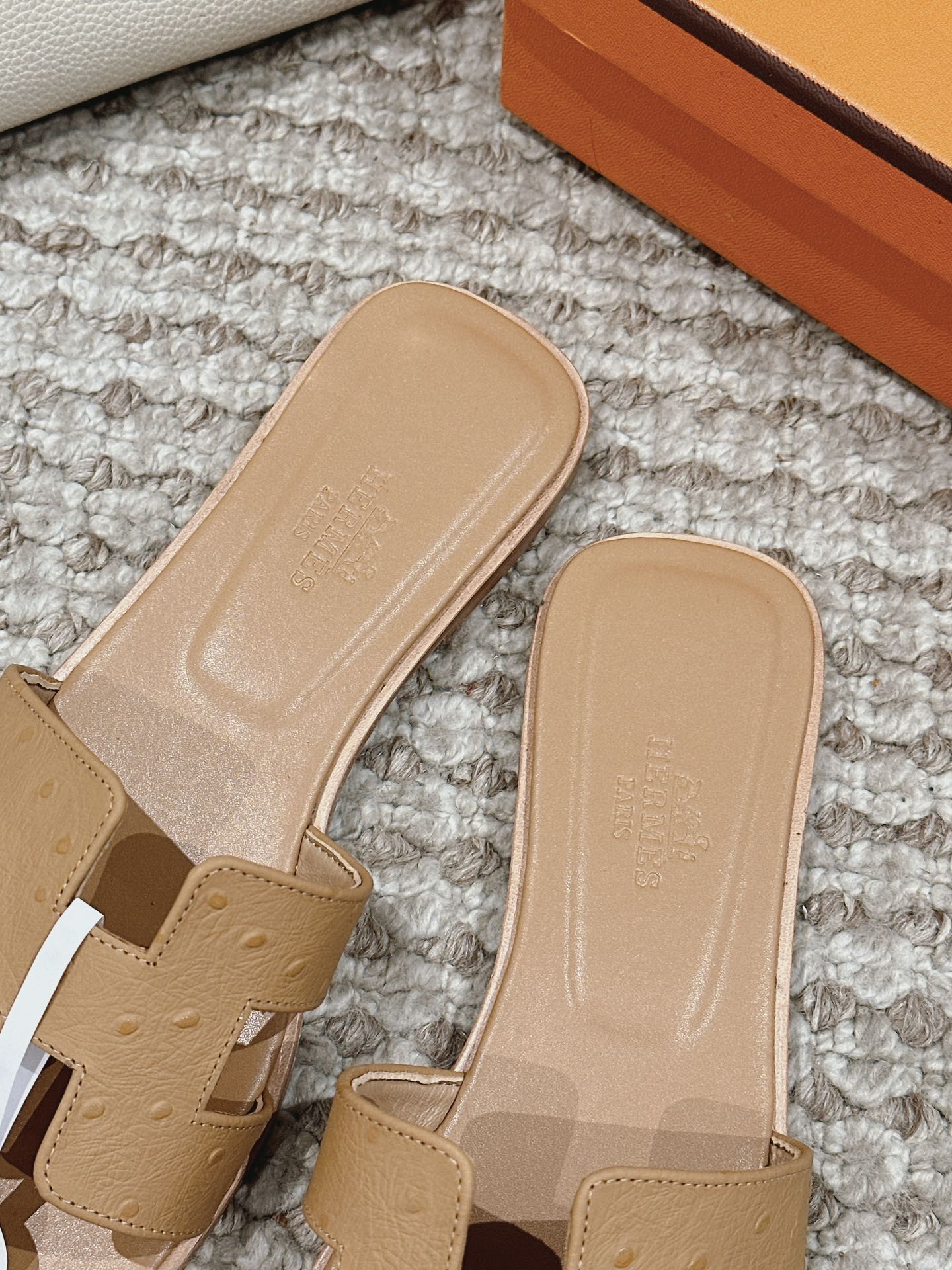 Oran Style Ostrich Texture Slides | Luxury Flat Sandals