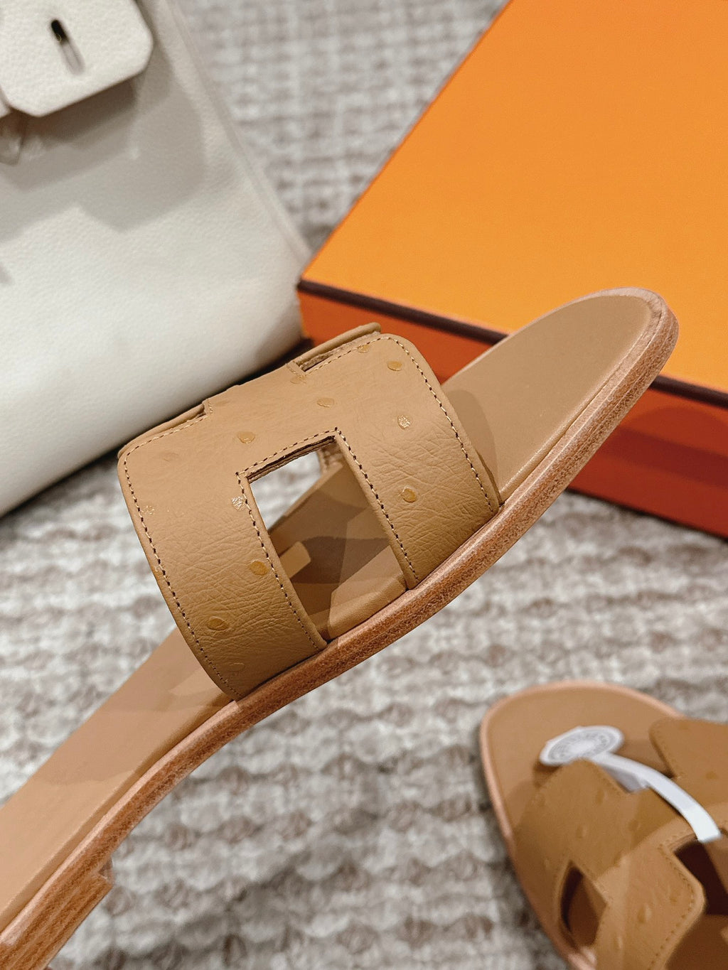 Oran Style Ostrich Texture Slides | Luxury Flat Sandals