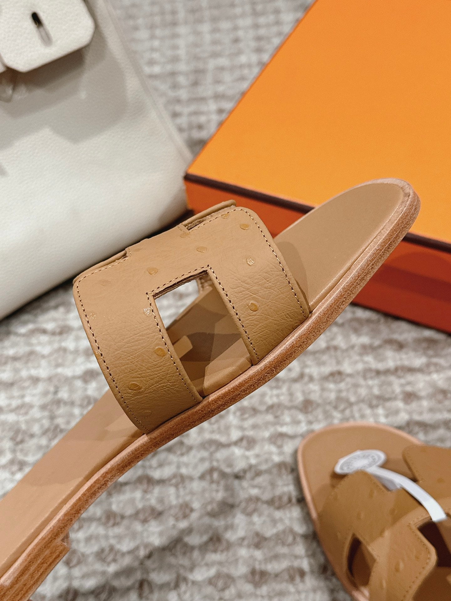 Oran Style Ostrich Texture Slides | Luxury Flat Sandals