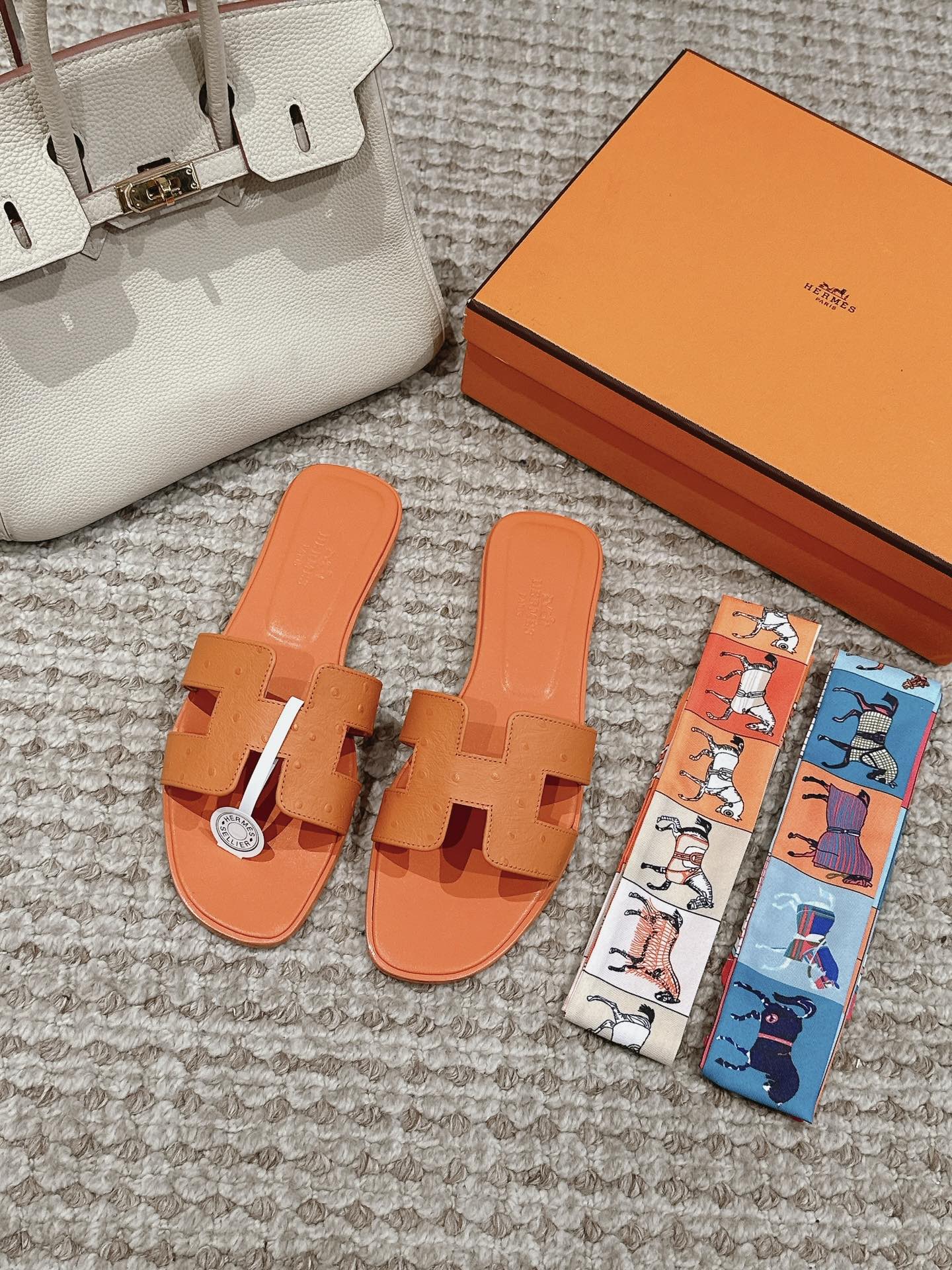 Oran Style Ostrich Texture Slides | Luxury Flat Sandals