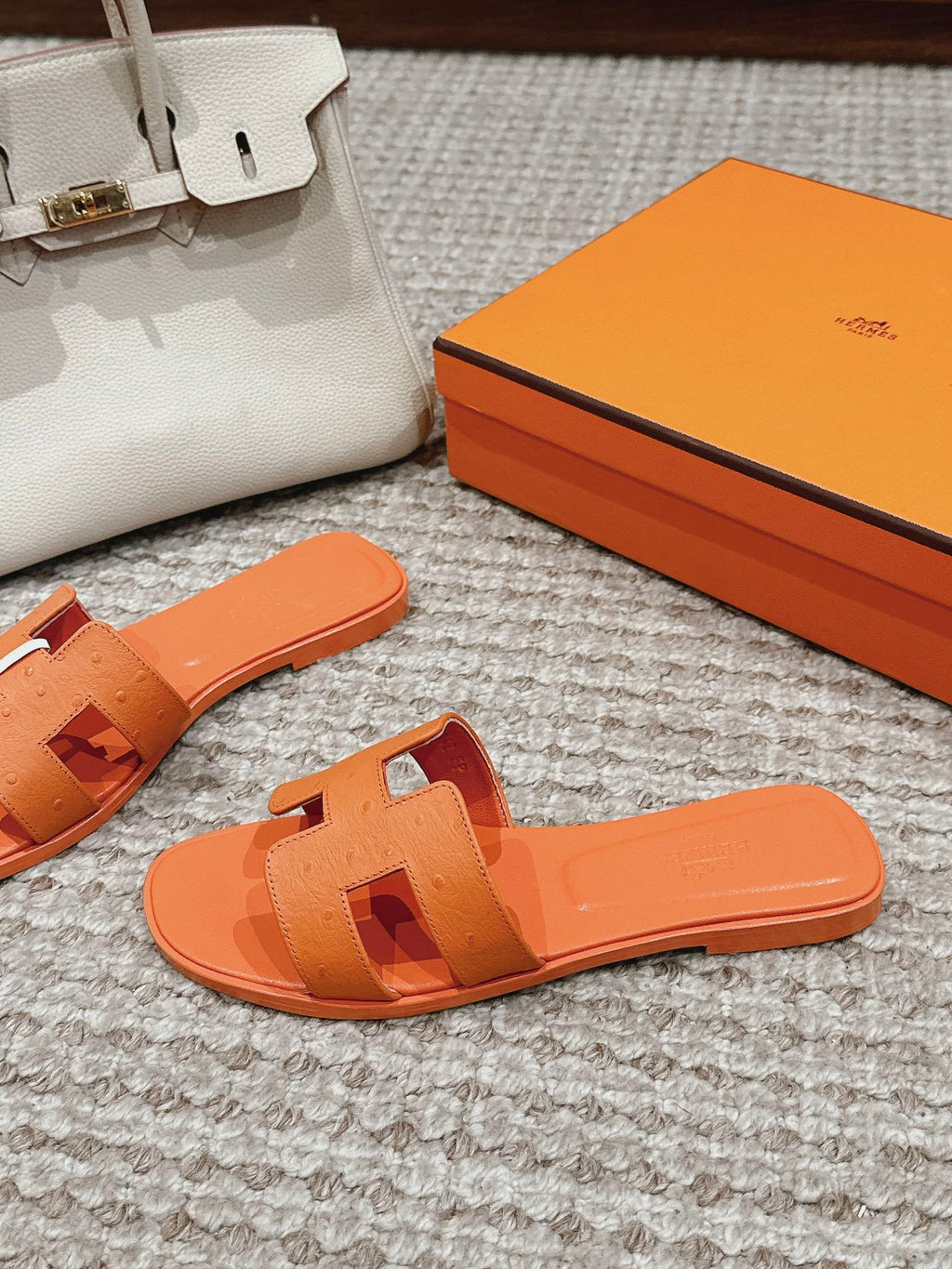 Oran Style Ostrich Texture Slides | Luxury Flat Sandals