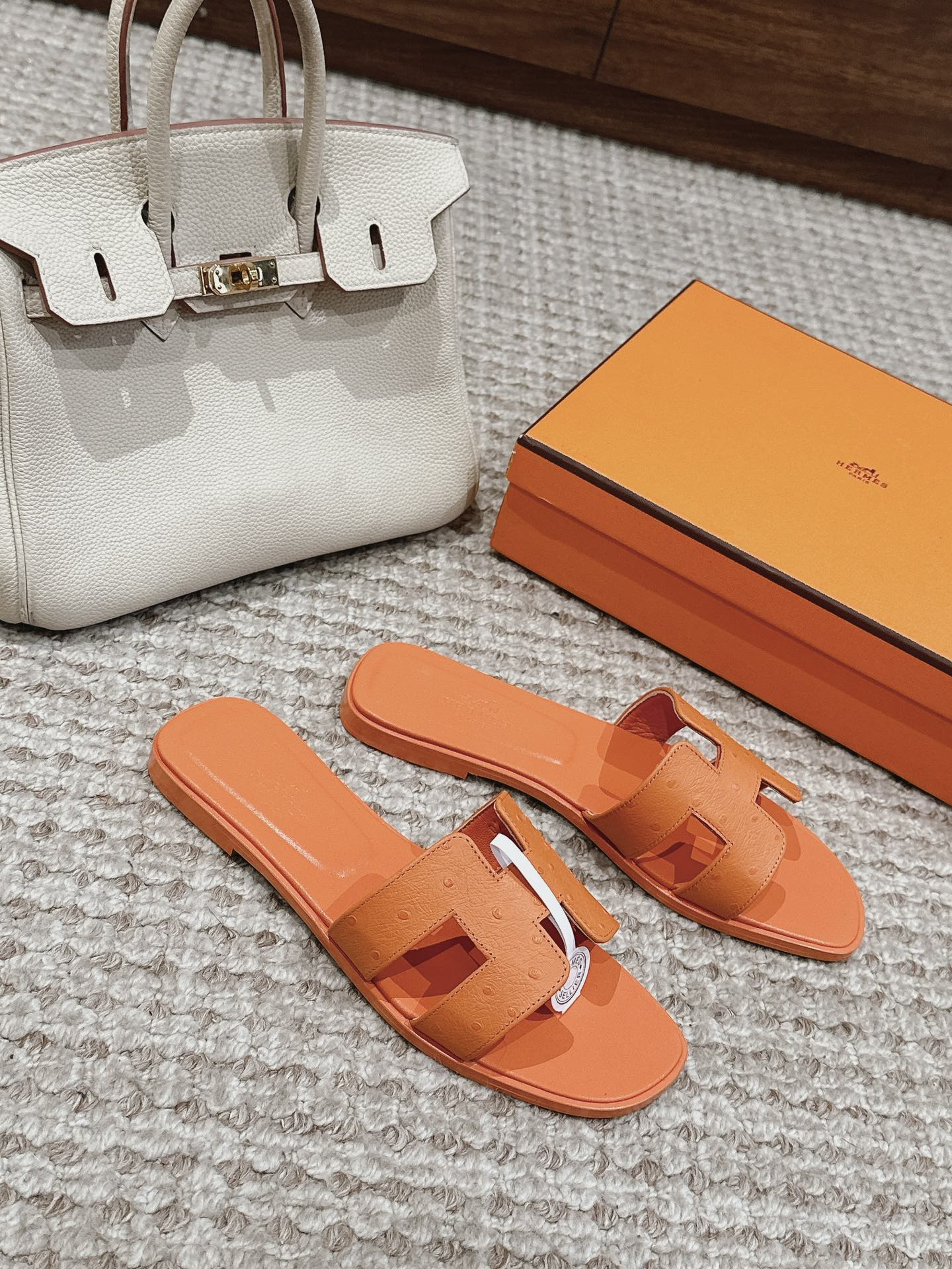 Oran Style Ostrich Texture Slides | Luxury Flat Sandals