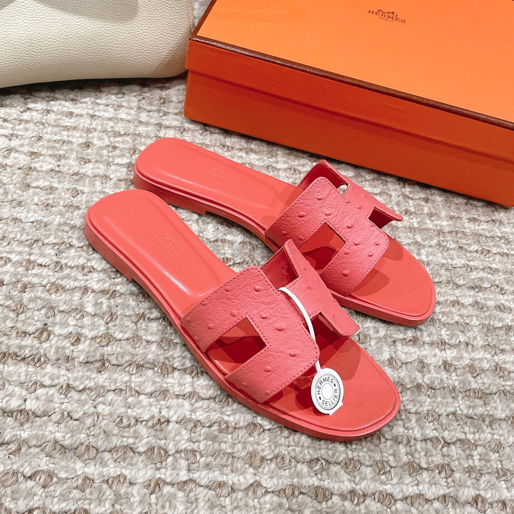 Oran Style Ostrich Texture Slides | Luxury Flat Sandals