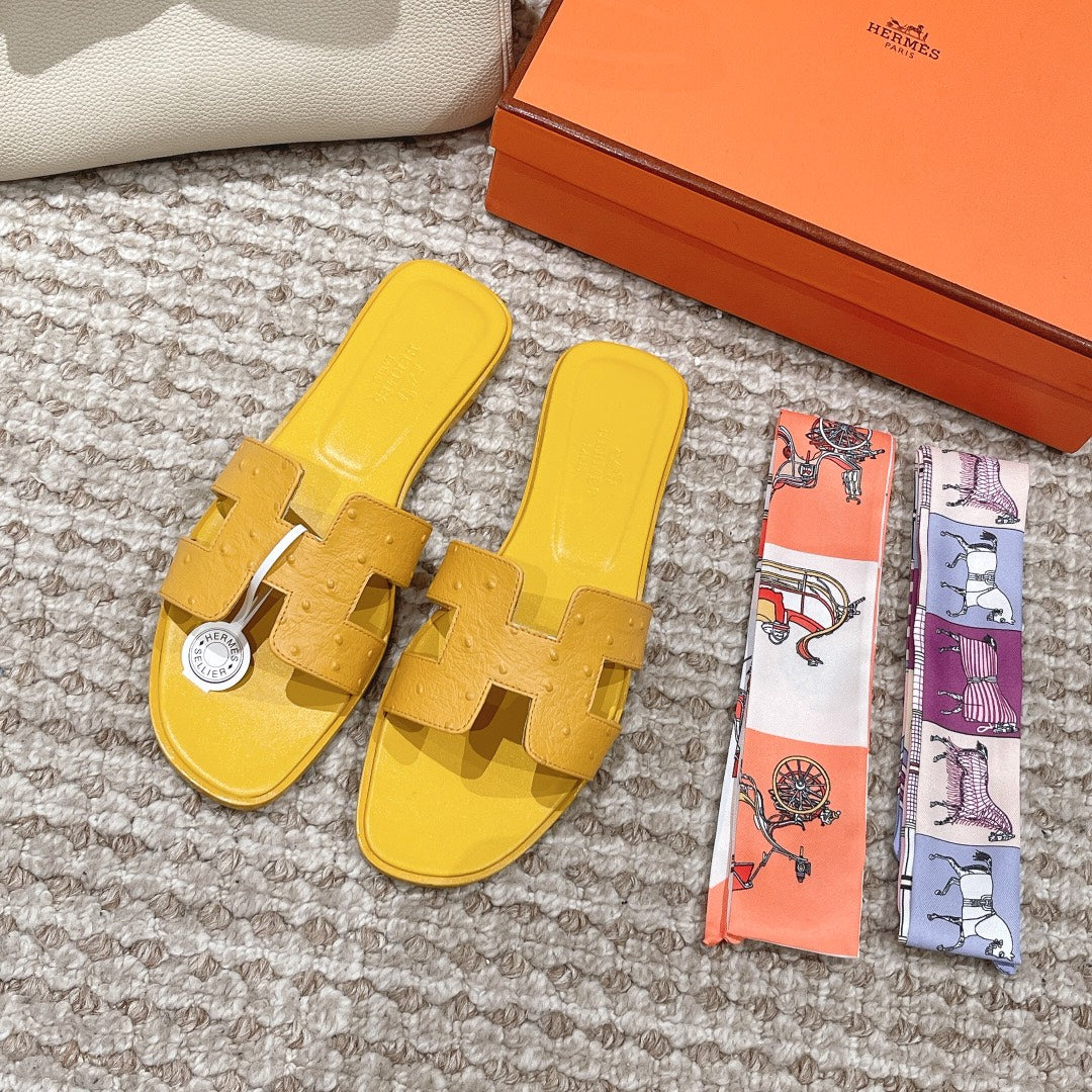 Oran Style Ostrich Texture Slides | Luxury Flat Sandals