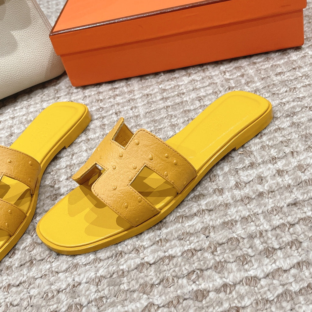 Oran Style Ostrich Texture Slides | Luxury Flat Sandals