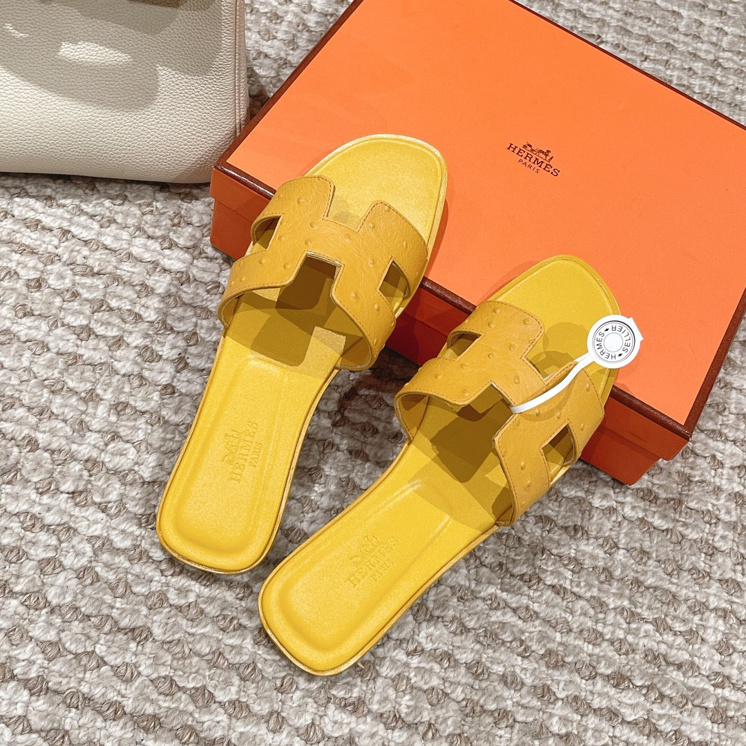 Oran Style Ostrich Texture Slides | Luxury Flat Sandals