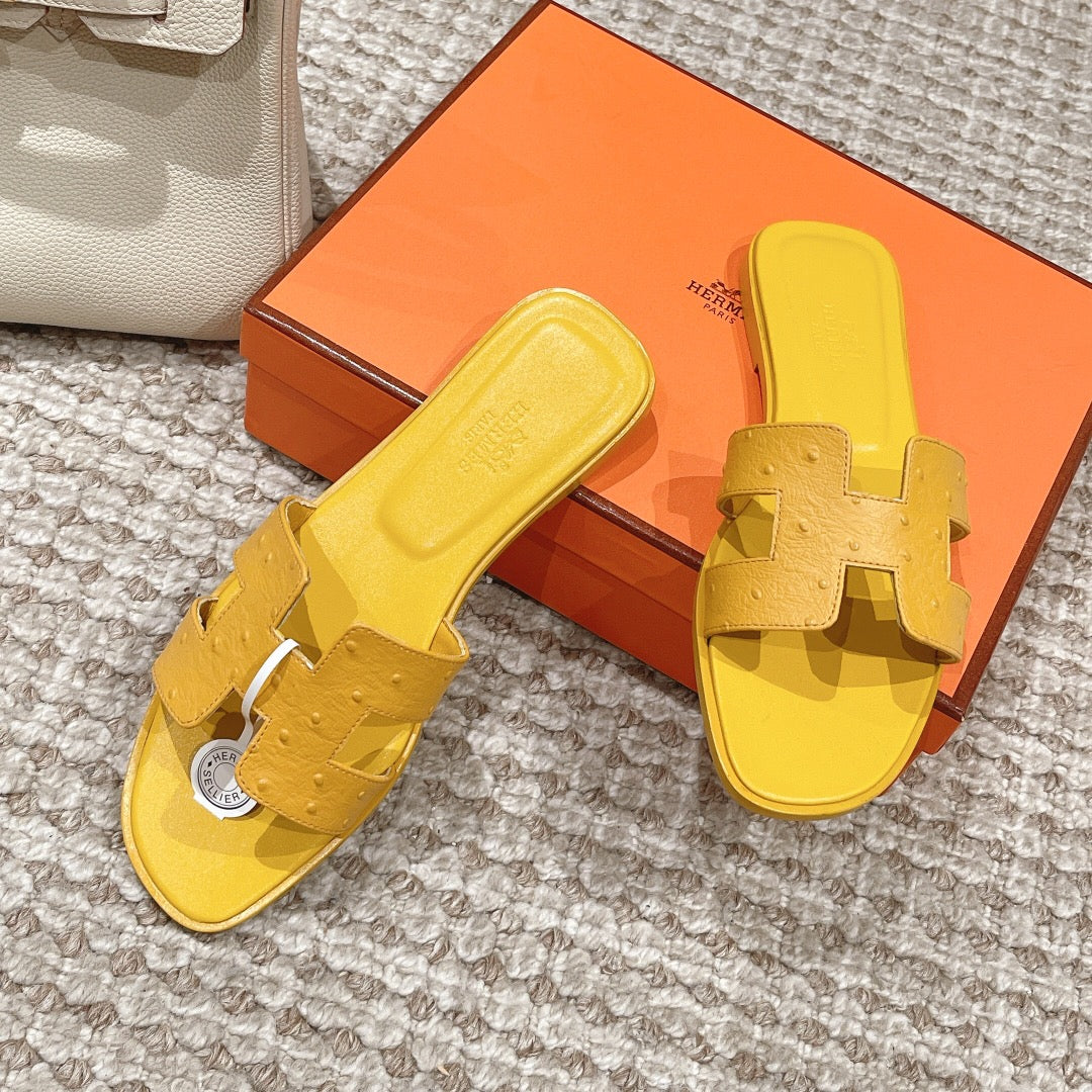 Oran Style Ostrich Texture Slides | Luxury Flat Sandals