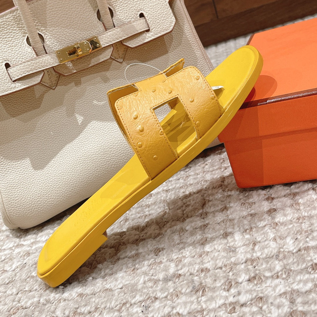Oran Style Ostrich Texture Slides | Luxury Flat Sandals