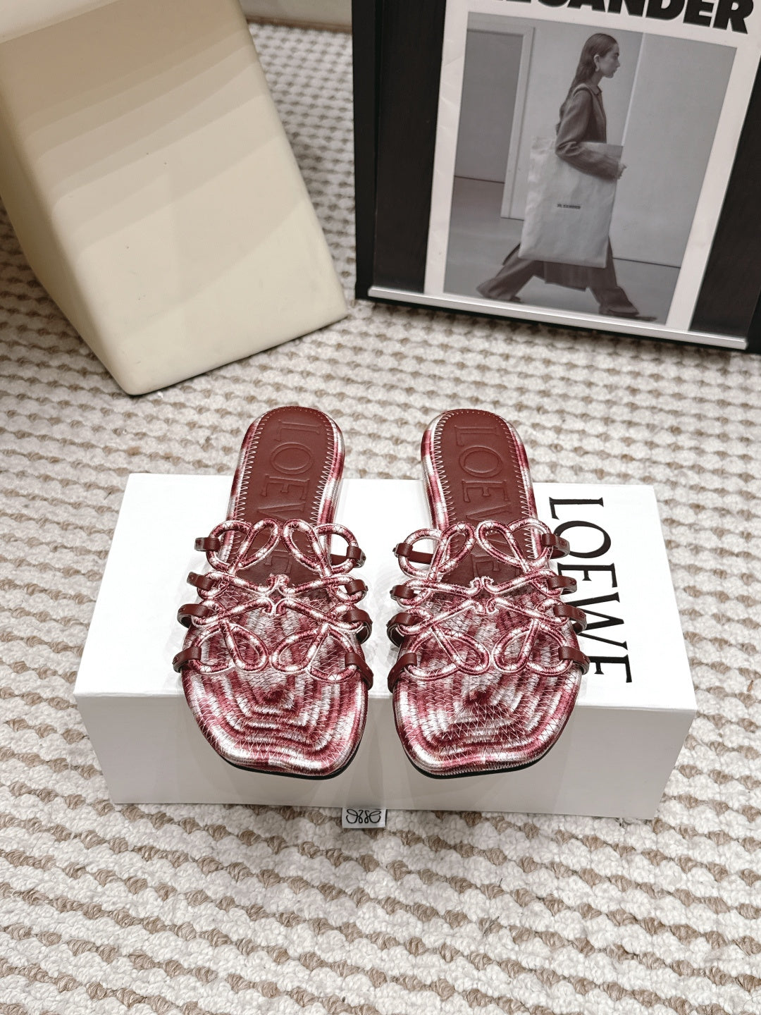 Woven Cutout Slide Sandals | Leather Flat Summer Slippers