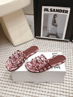 Woven Cutout Slide Sandals | Leather Flat Summer Slippers