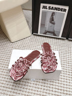 Woven Cutout Slide Sandals | Leather Flat Summer Slippers