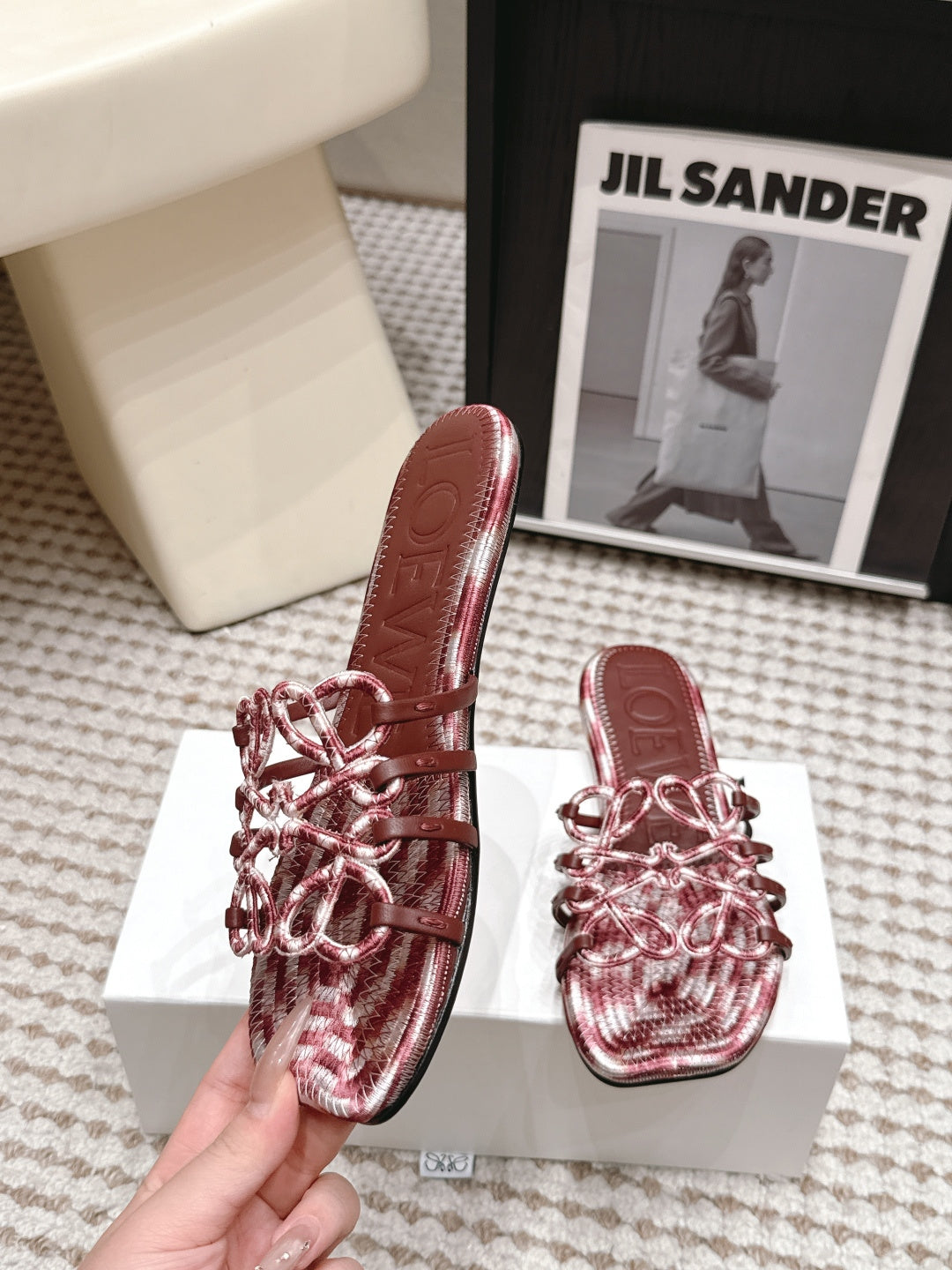 Woven Cutout Slide Sandals | Leather Flat Summer Slippers