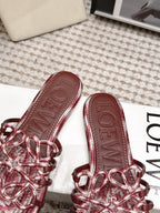 Woven Cutout Slide Sandals | Leather Flat Summer Slippers