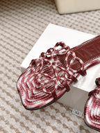 Woven Cutout Slide Sandals | Leather Flat Summer Slippers
