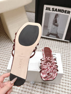 Woven Cutout Slide Sandals | Leather Flat Summer Slippers