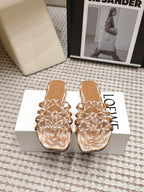 Woven Cutout Slide Sandals | Leather Flat Summer Slippers