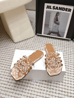 Woven Cutout Slide Sandals | Leather Flat Summer Slippers