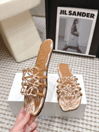 Woven Cutout Slide Sandals | Leather Flat Summer Slippers