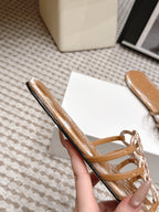 Woven Cutout Slide Sandals | Leather Flat Summer Slippers