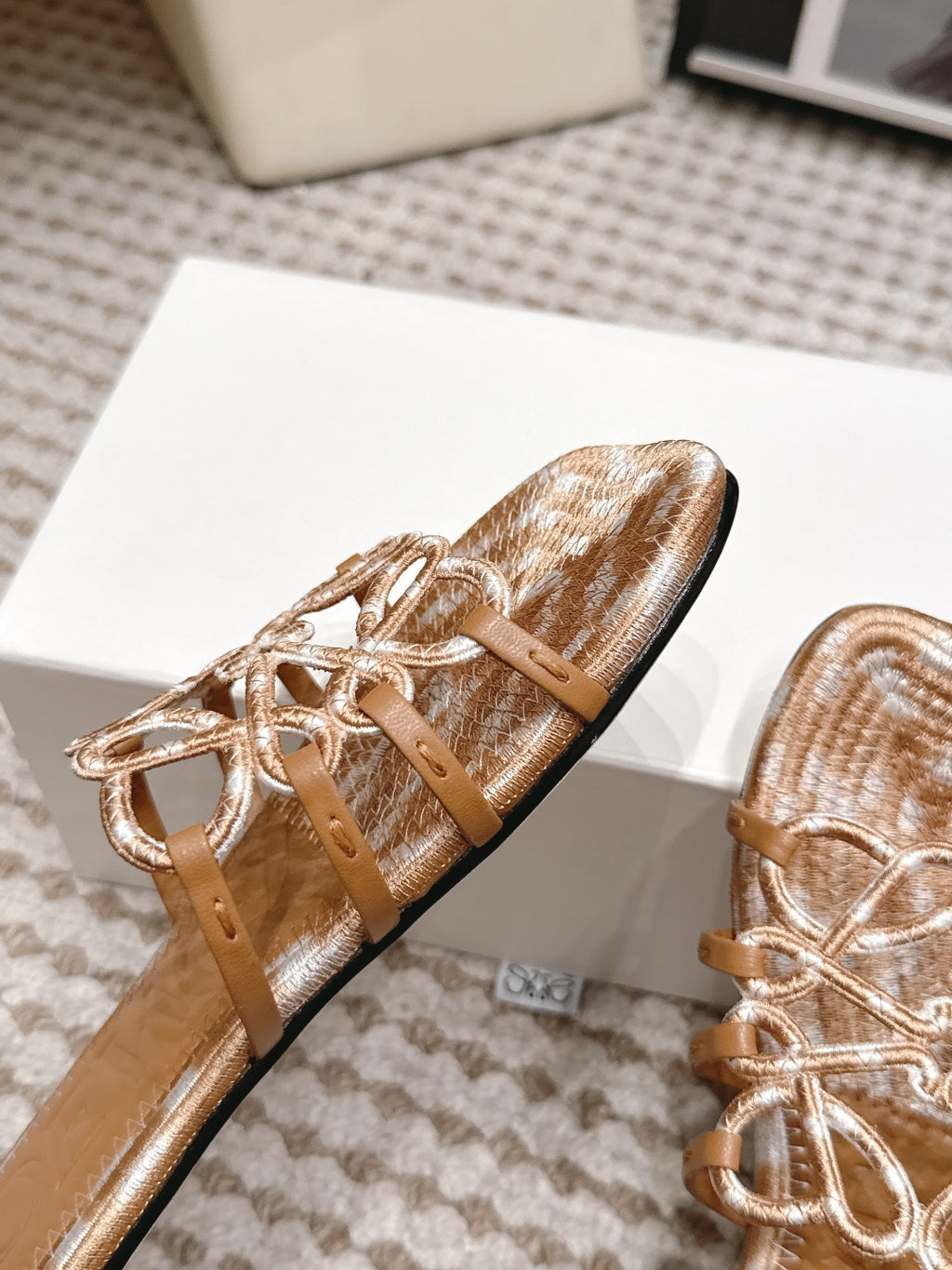 Woven Cutout Slide Sandals | Leather Flat Summer Slippers