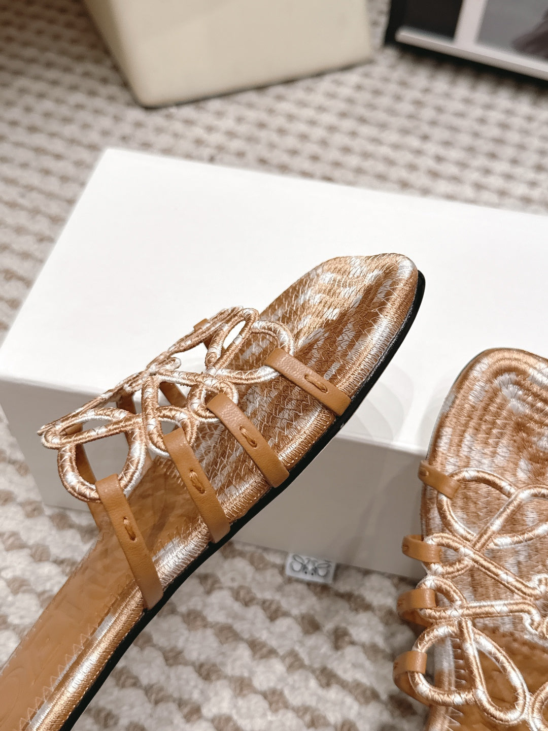 Woven Cutout Slide Sandals | Leather Flat Summer Slippers