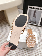 Woven Cutout Slide Sandals | Leather Flat Summer Slippers