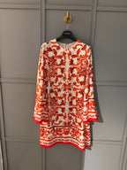 Red Ceramic Print Dress | Elegant Summer Midi Dress