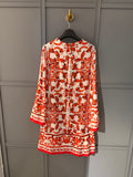 Red Ceramic Print Dress | Elegant Summer Midi Dress