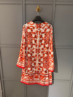 Red Ceramic Print Dress | Elegant Summer Midi Dress