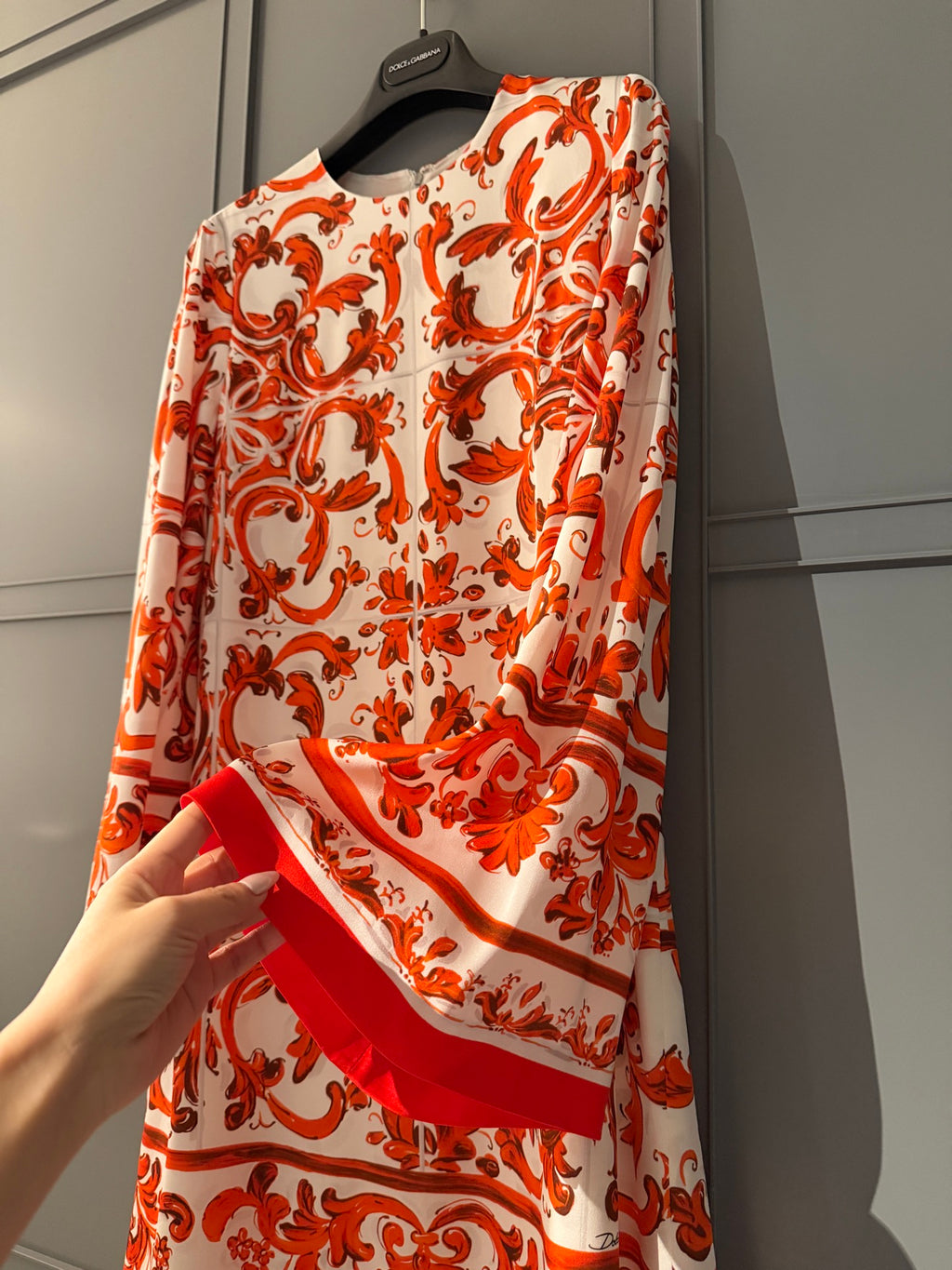 Red Ceramic Print Dress | Elegant Summer Midi Dress