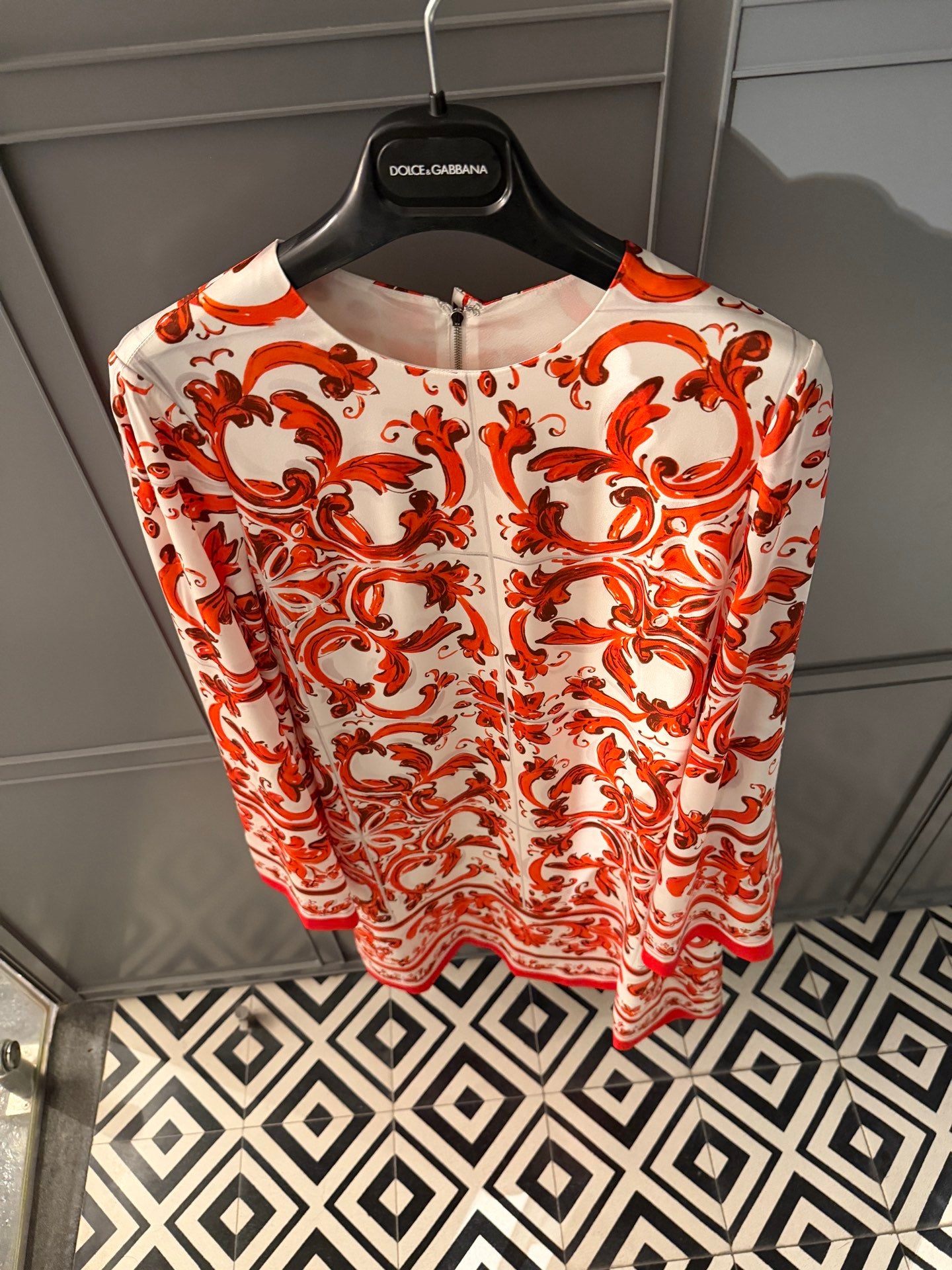 Red Ceramic Print Dress | Elegant Summer Midi Dress
