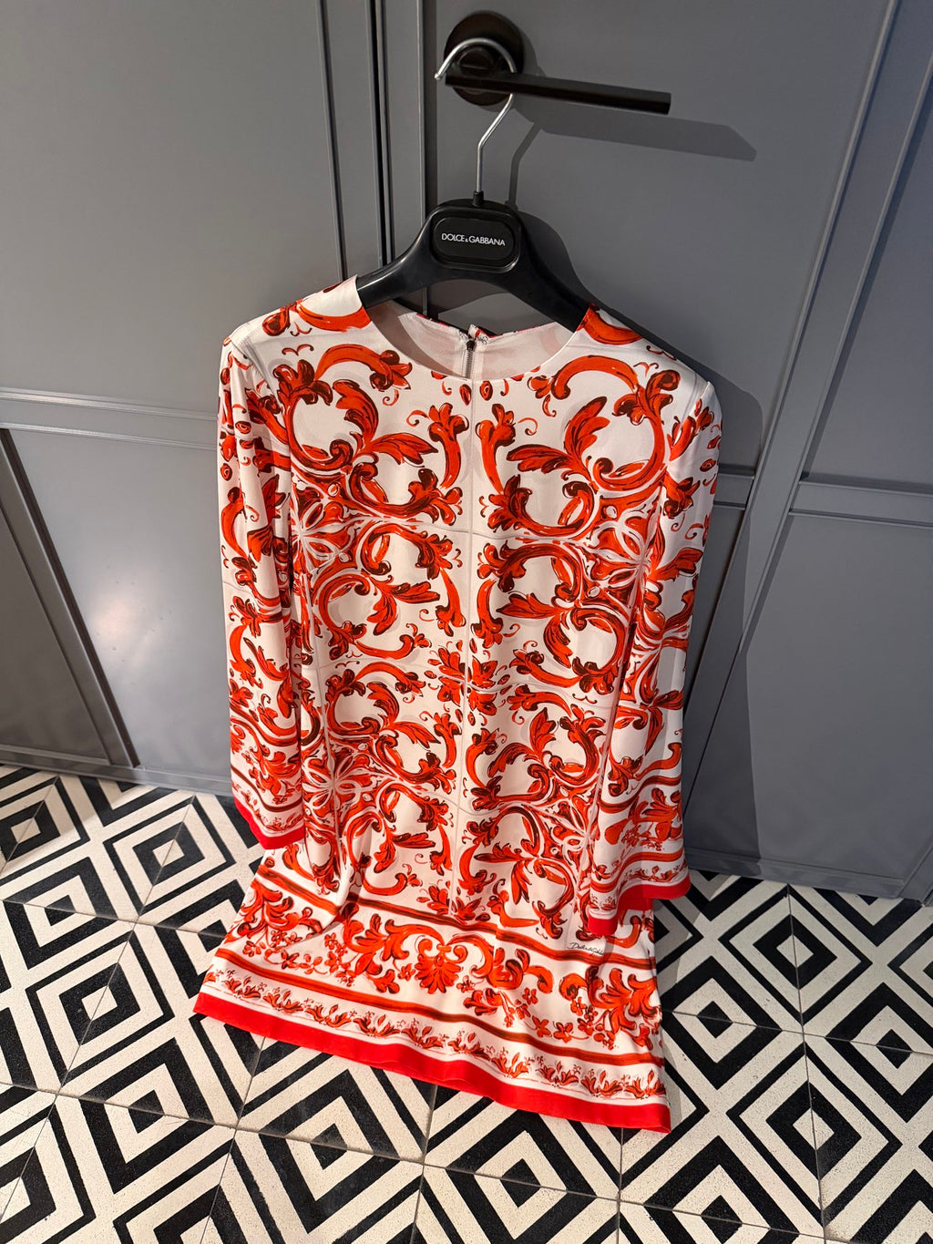 Red Ceramic Print Dress | Elegant Summer Midi Dress