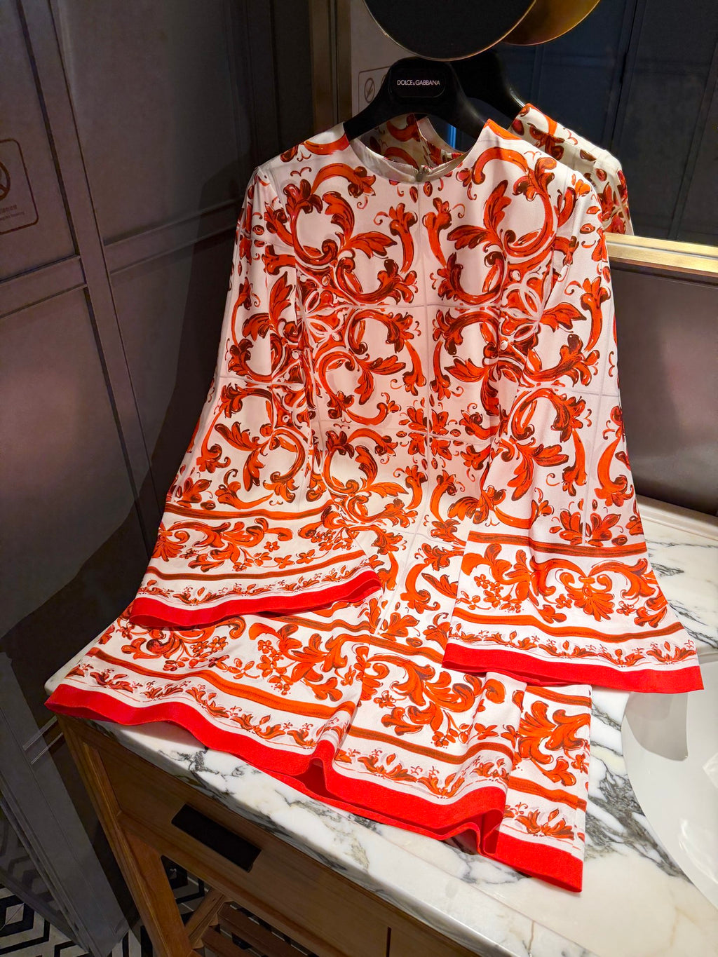 Red Ceramic Print Dress | Elegant Summer Midi Dress