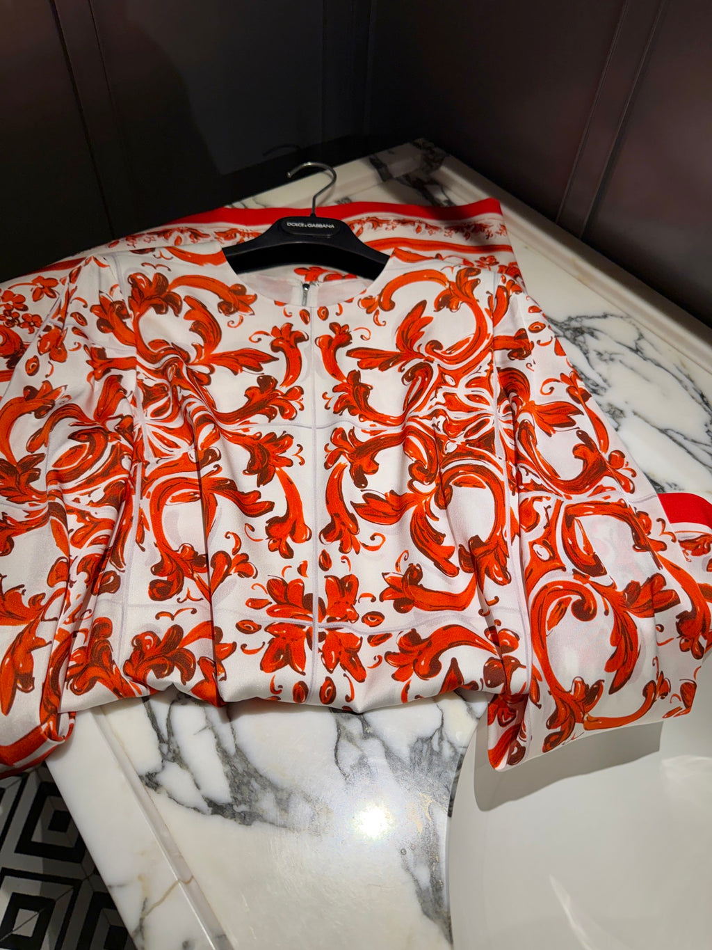 Red Ceramic Print Dress | Elegant Summer Midi Dress
