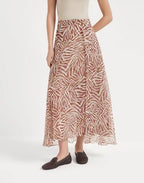 Monogram Silk Midi Skirt | Luxury Print A-Line Skirt