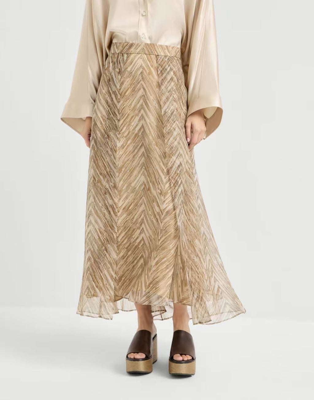 Chain Print Silk Midi Skirt | Elegant Satin A-Line Skirt