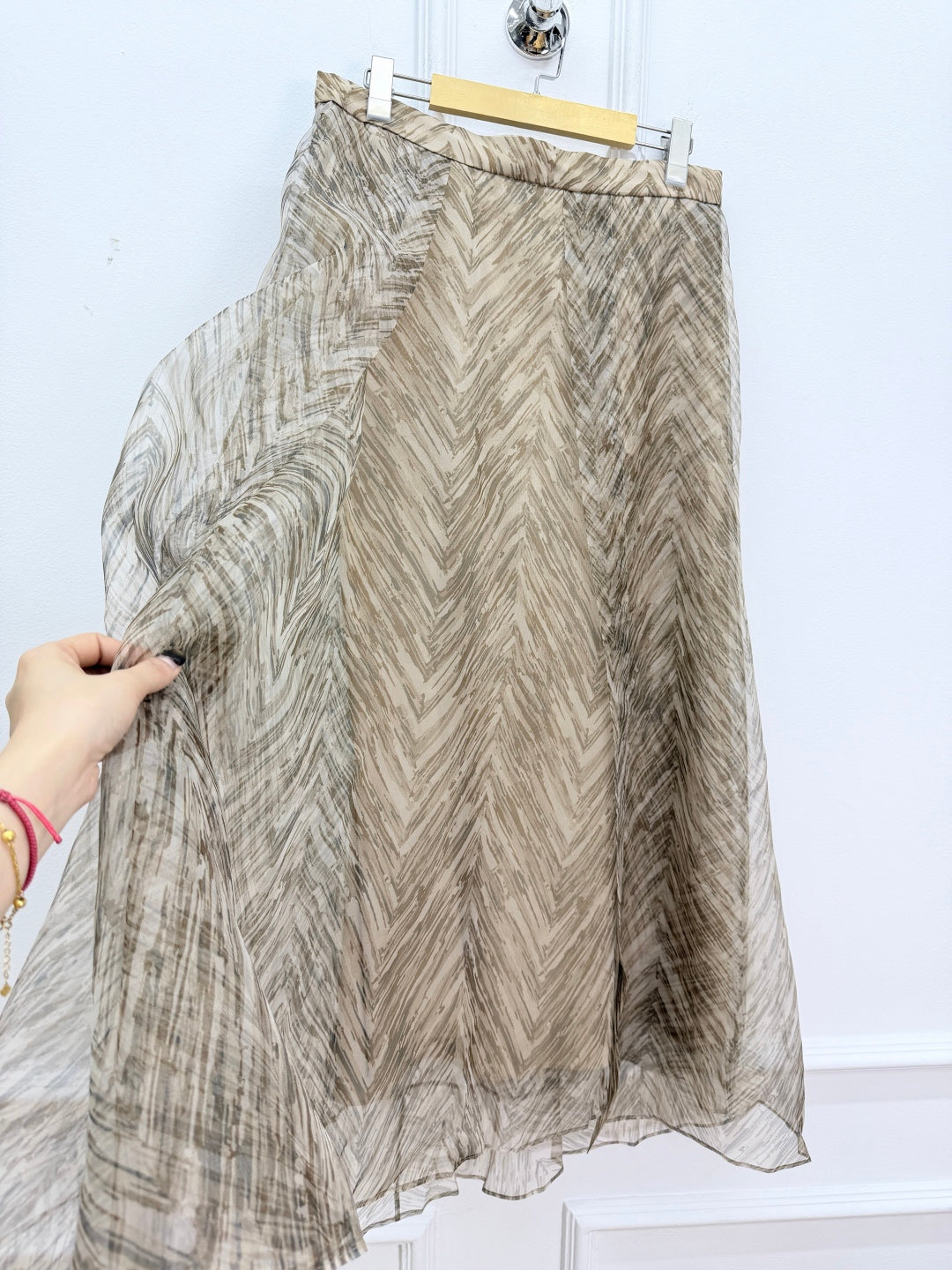 Chain Print Silk Midi Skirt | Elegant Satin A-Line Skirt