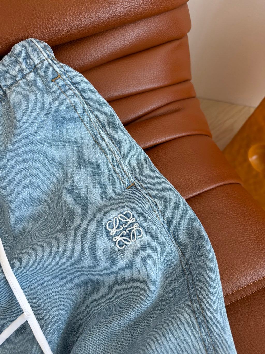 Embroidered Wide-Leg Denim Pants | Washed Drawstring Jeans