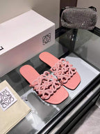 Crystal Embellished Cutout Slide Sandals | Premium Leather Summer Slippers