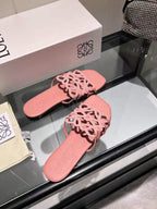 Crystal Embellished Cutout Slide Sandals | Premium Leather Summer Slippers