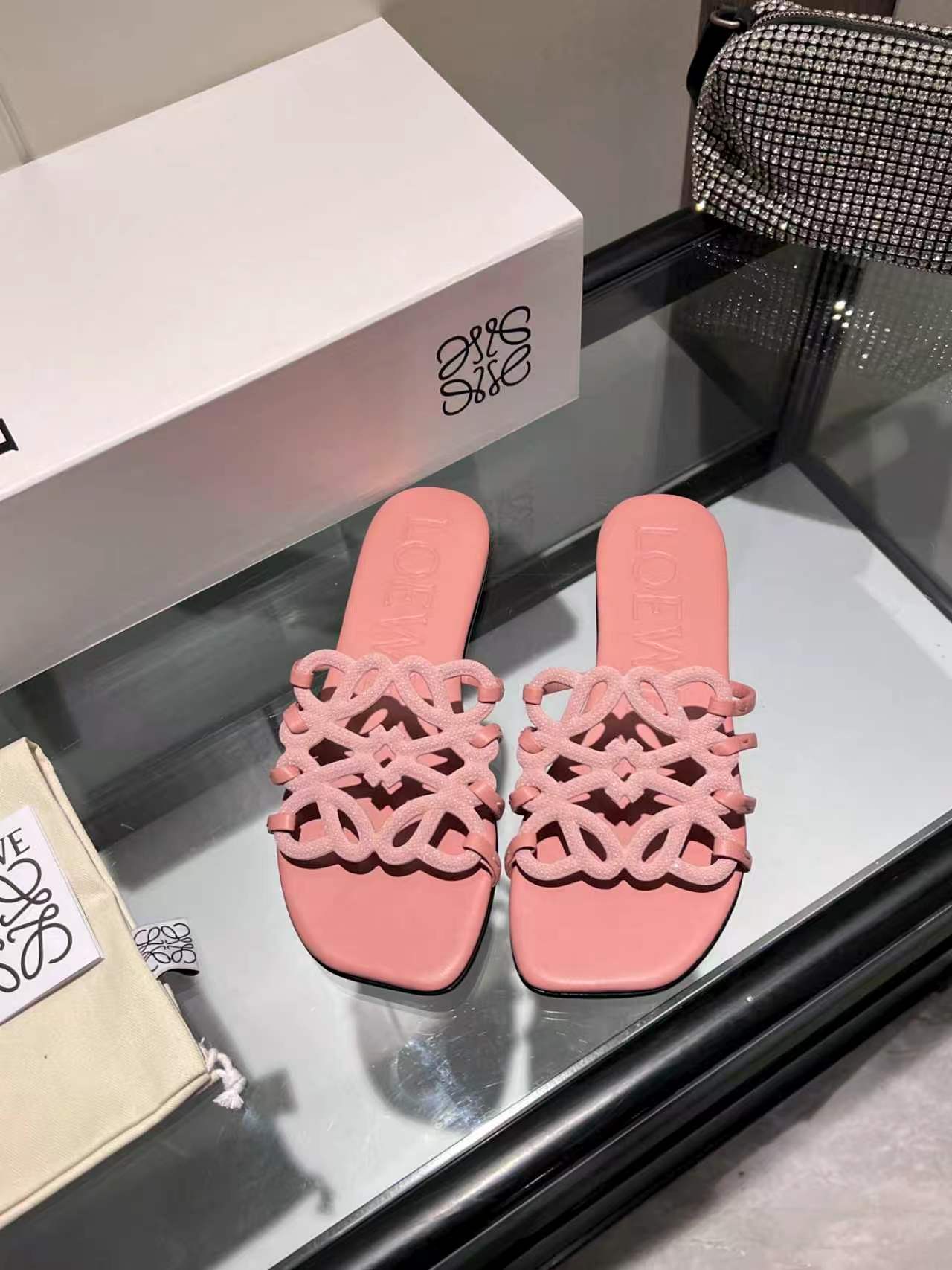 Crystal Embellished Cutout Slide Sandals | Premium Leather Summer Slippers