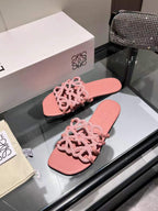 Crystal Embellished Cutout Slide Sandals | Premium Leather Summer Slippers